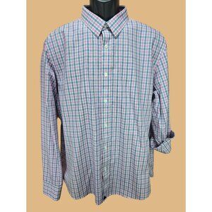 Untuckit Mens Wrinkle-Free Pink Plaid Button-Down Shirt XL